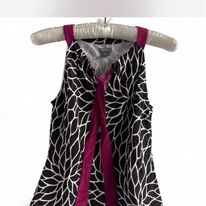 Ann Taylor Black and White Floral Top with Pink Trim